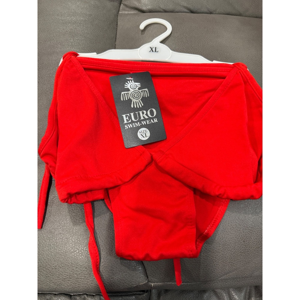 Euro Swimwear Red Bikini Set Triangle Top Side Tie Bottoms XL New